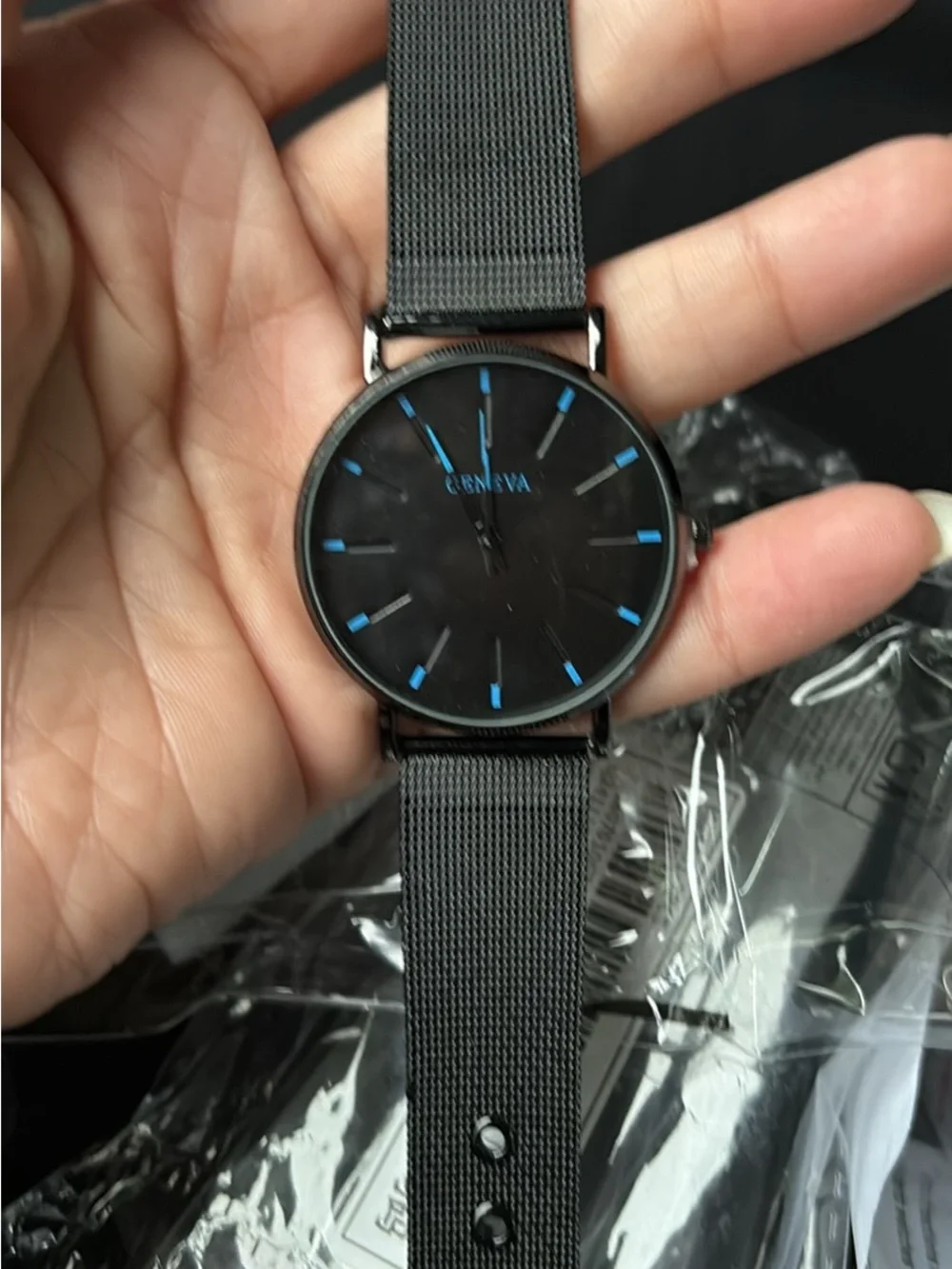 Geneva Men's Black Watch with Blue Accents